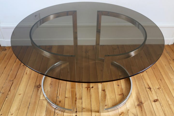 Table Salle A Manger 1970 Verre Et Chrome Boris Tabacoff intérieur Meuble Salle A Manger Roche Bobois