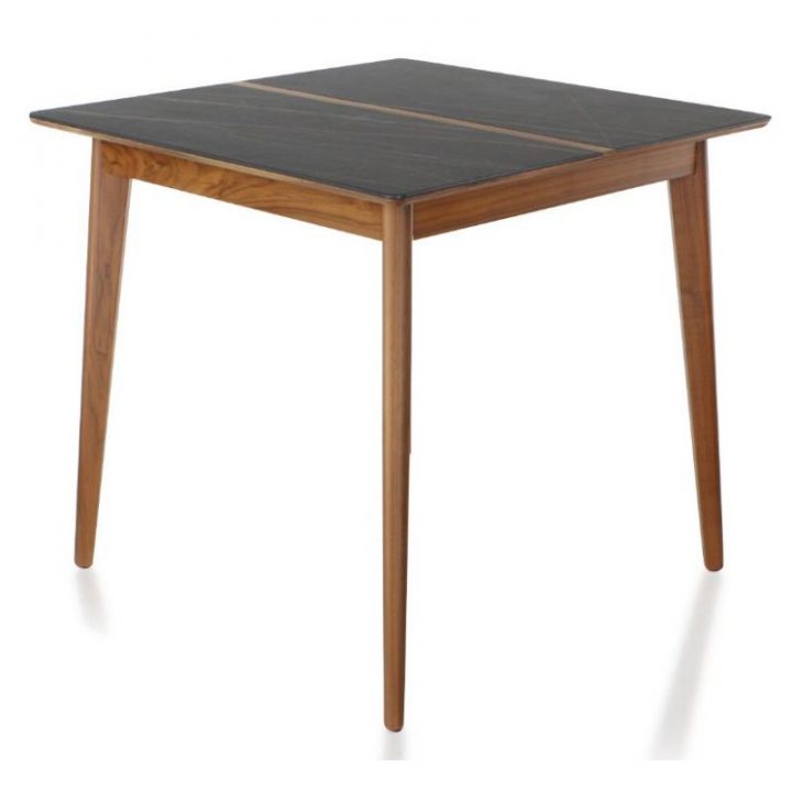 Table Salle A Manger Carrée En Noyer Et Céramique Noire à Table Carree 140X140 Salle Manger
