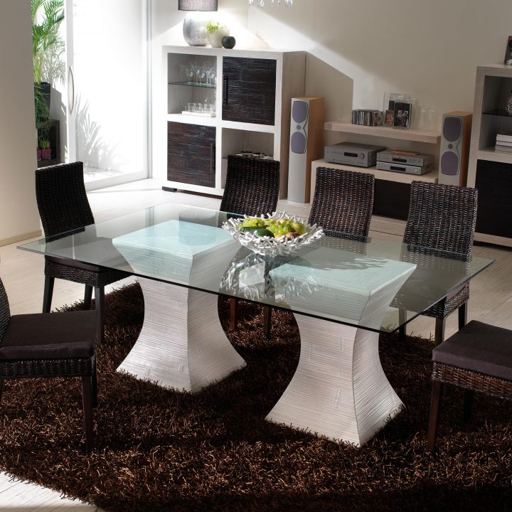 Table Salle À Manger Moderne, Blanc Cérusé, Dimension 200 avec Table Pliante Salle À Manger