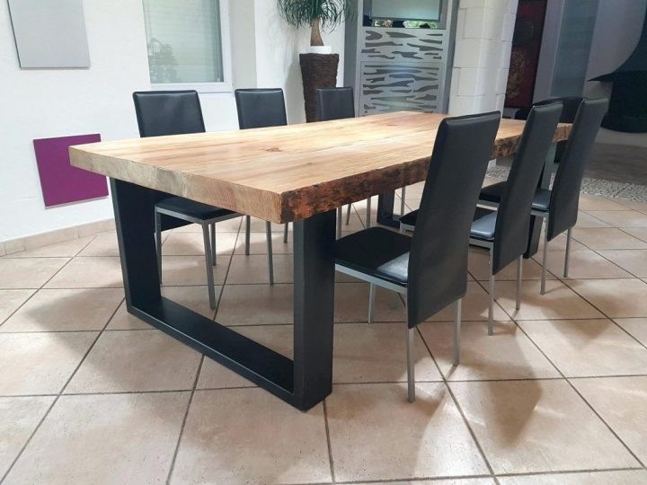 Table Salle Manger Bois Massif Et Metal Pied Noir Carre concernant Table Salle A Manger Bois Et Metal