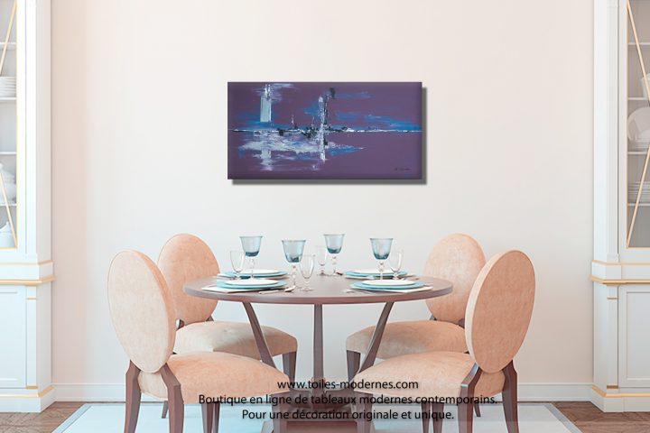 Tableau Violet Aubergine Moderne Grand Format Horizontal dedans Tableau Décoration Salle À Manger