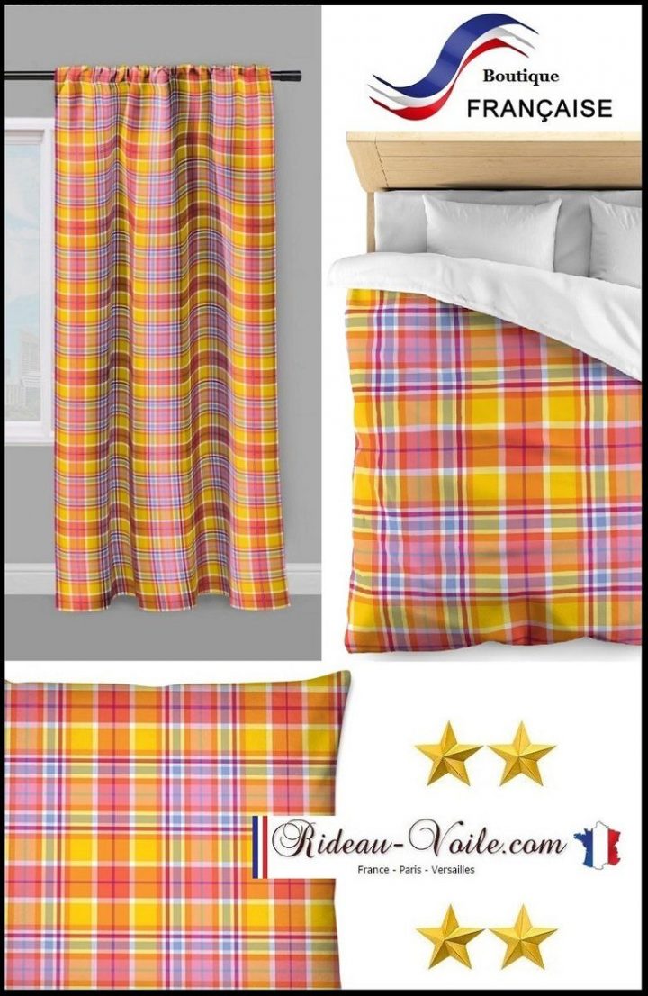 Tissu À Carreaux Madras Antillais Réunion Au Mètre Jaune pour Rideau Doublé Polaire