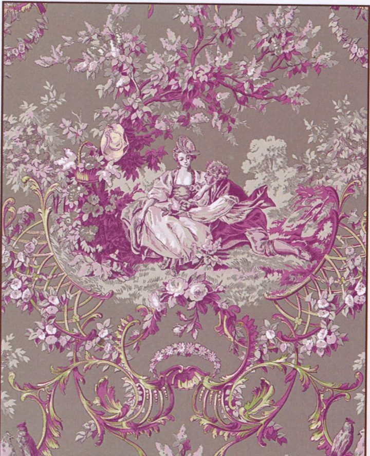 Tissu Amoureux Motif Toile De Jouy. En Coton,Dans Les Tons encequiconcerne Rideaux Toile De Jouy