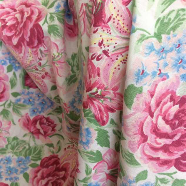 Tissu Coton Tissu Imprime Fleuri Rose Et Bleu – Tissus destiné Rideaux A Fleurs