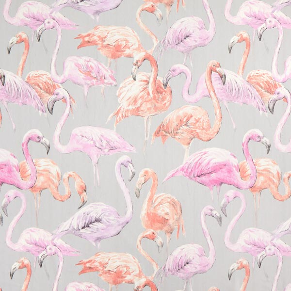 Tissu De Rideau Et De Décoration Flamants Roses – Gris destiné Rideau Flamant Rose