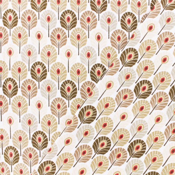 Tissu Oeko-Tex Coton Crétonne Plume De Paon – Beige| Mpm concernant Rideau Plume