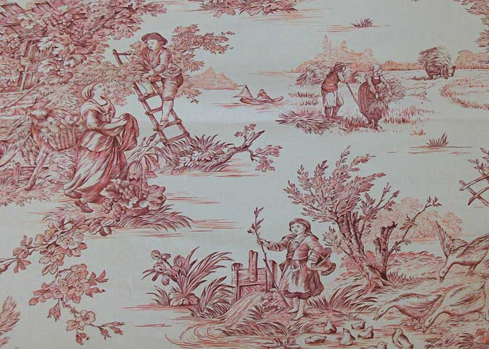 Tissu Toile De Jouy Pastorale Écrue Imprimé Rouge Largeur à Rideaux Toile De Jouy Rouge