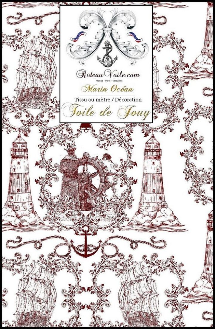 Toile De Jouy Rouge Motif Marin Tissu Au Mètre | Toile De à Rideaux Toile De Jouy Rouge