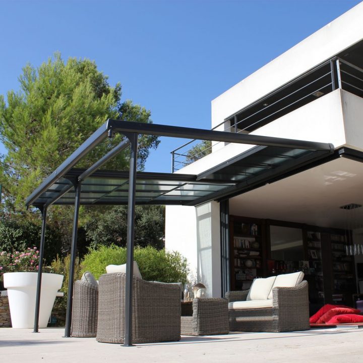 Tonnelle Adossée Aluminium + Toit Polycarbonate 4X3,5M serapportantà Rideau De Tonnelle