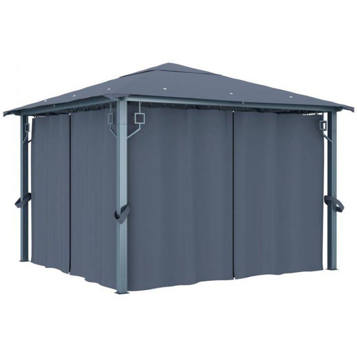 Tonnelle Avec Rideau 300 X 300 Cm Anthracite – 48043 concernant Rideau Tonnelle