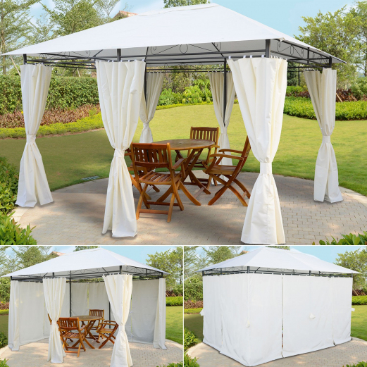 Tonnelle De Jardin Gloria Rideaux Écrus 3X4X2,58 M encequiconcerne Tonnelle Pliante 3X3 Avec Rideaux