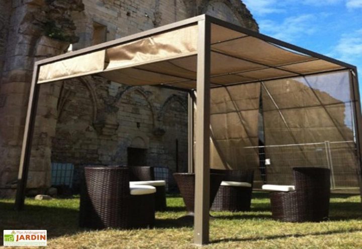 Tonnelle Pergola Aluminium Brise Soleil 3X3 Capuccino encequiconcerne Rideau Exterieur Pour Pergola