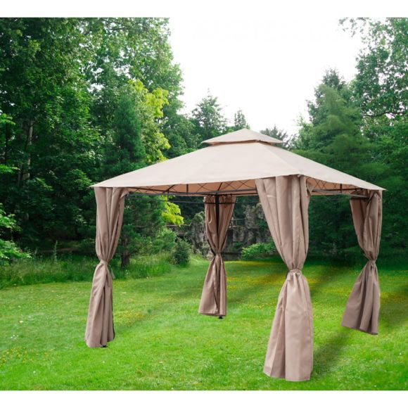 Topdeco – Tonnelle 3X3 M Beige Tp025 + 4 Rideaux – Pas à Rideaux Pour Tonnelle