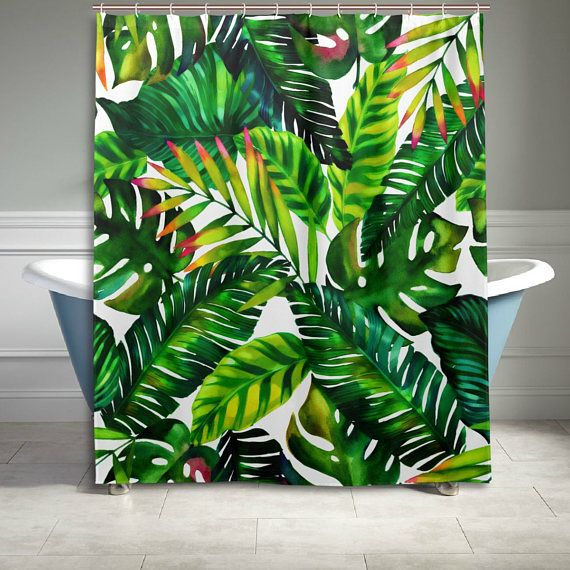 Tropical Jungle Palm Banana Leaf Polyester Tissu Douche concernant Rideaux Jungle