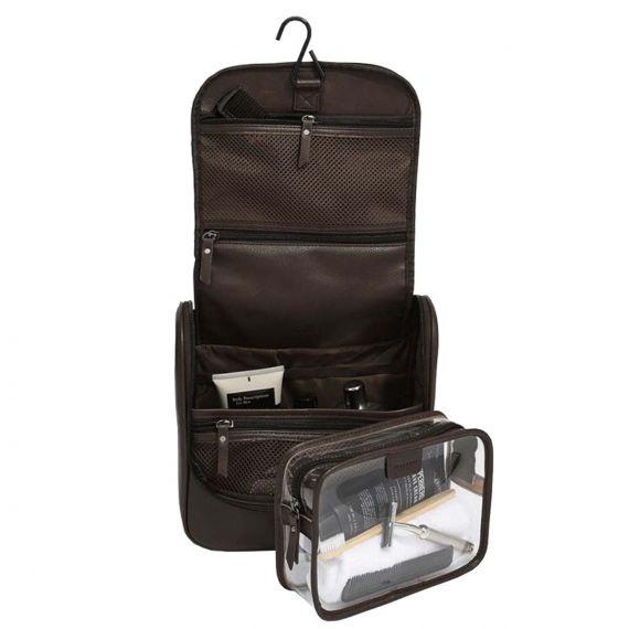 Trousse De Toilette À Suspendre En Simili Cuir Marron pour Trousse De Toilette Cuir Homme