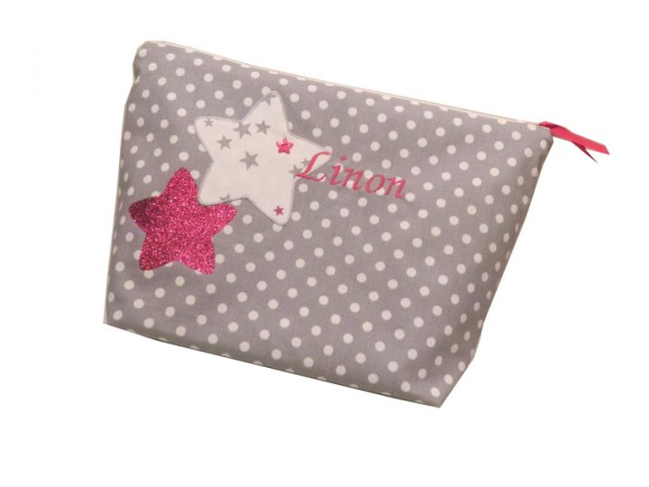 Trousse De Toilette Bébé Stars Gris Fushia À Pois Brodée encequiconcerne Trousse De Toilette Fille Ado