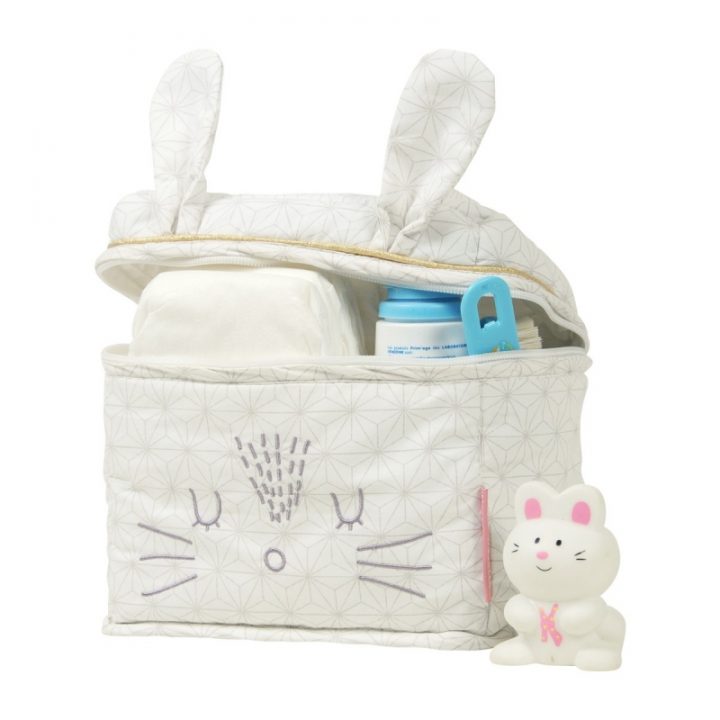 Trousse De Toilette Écrue Lapin Pompom | Little Crevette tout Trousse De Toilette Bebe Fille