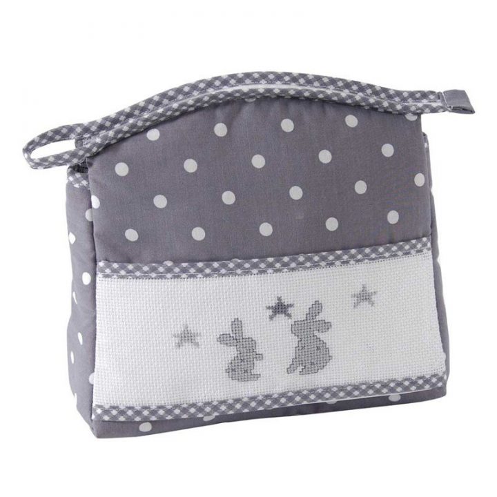 Trousse De Toilette Enfant À Pois – Gris À Broder – Dmc concernant Trousse De Toilette Naissance