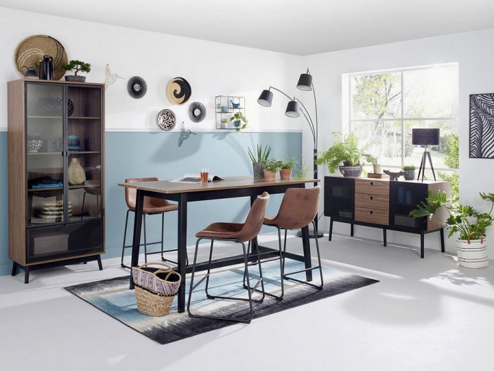 Une Salle À Manger Déco Tendance En Bleu Et Noir – Joli Place à Meuble Salon Salle À Manger