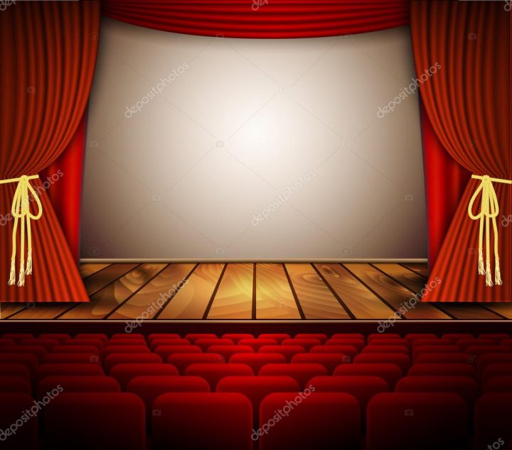 Une Scène De Théâtre Avec Un Rideau Rouge, Sièges — Image tout Rideau De Theatre