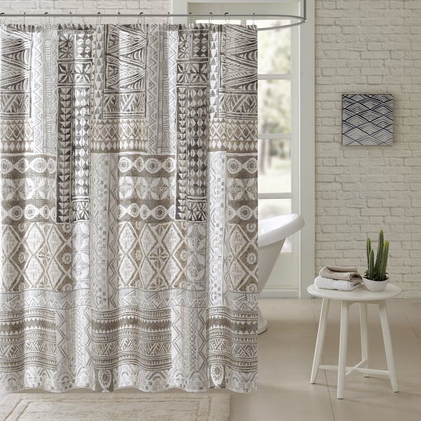 Urban Habitat Archer Taupe Cotton Printed Shower Curtain avec Rideaux Habitat Urban Habitat Archer Taupe Cotton Printed Shower Curtain avec Rideaux Habitat