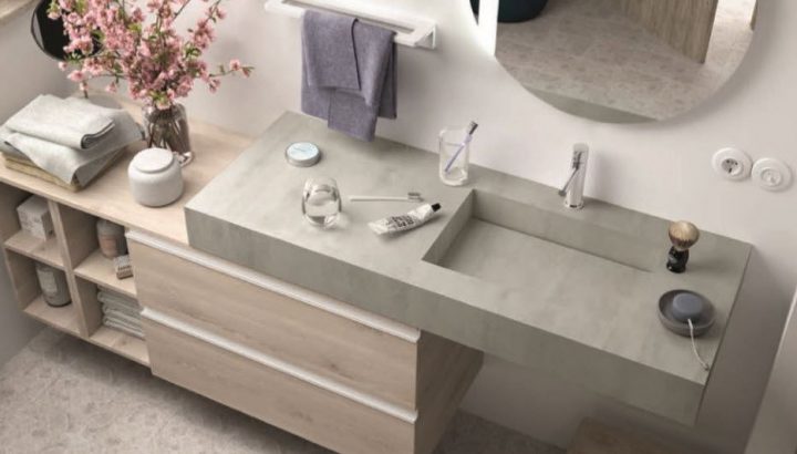 +Vasque Intégrée – Plan De Toilette – Gris – Casalux Home avec Plan De Toilette Sur Mesure