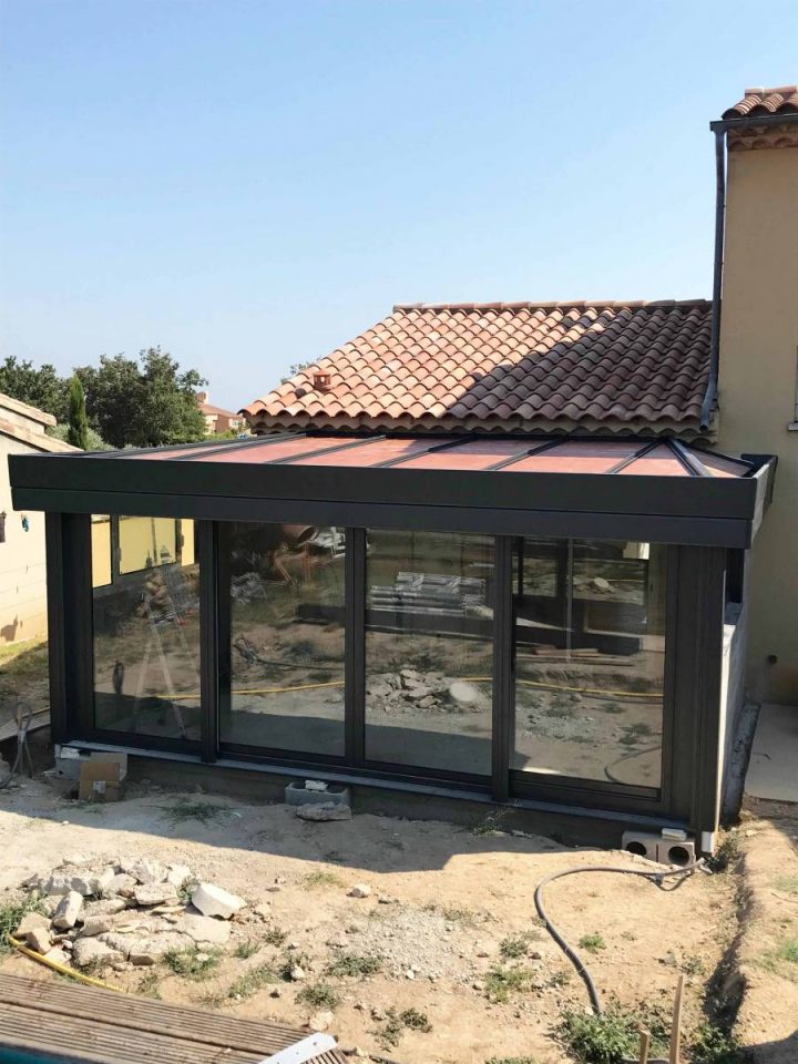 Véranda Gustave Rideau En Aluminium, Bi-Colore Avec Volet encequiconcerne Veranda Rideau En Kit