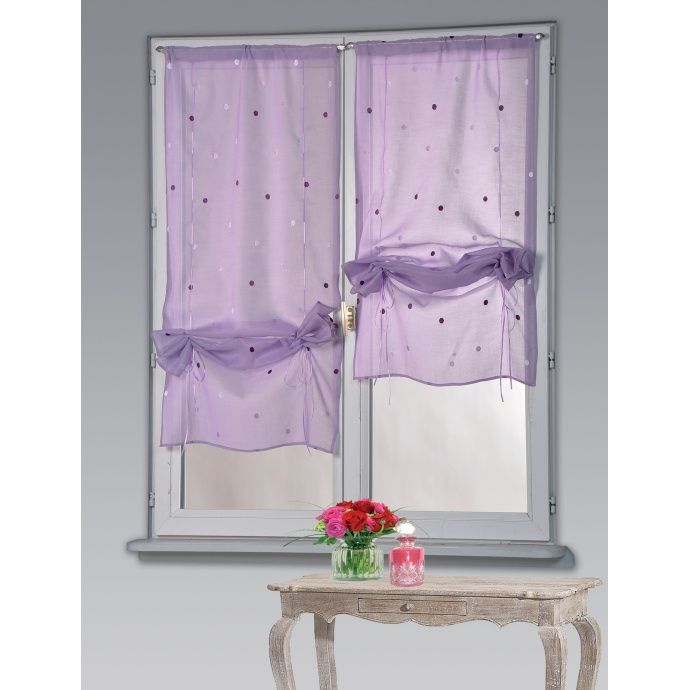 Vitrage À La Paire En Etamine Brodée Pois (Parme avec Rideau Voilage Couleur Parme