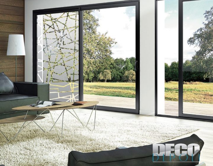 Vitrophanie – Décoration Sablé avec Rideaux Baie Vitrée Moderne Vitrophanie – Décoration Sablé avec Rideaux Baie Vitrée Moderne