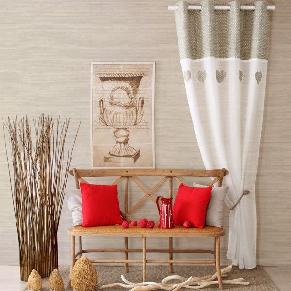 Voilage (140 X 240 Cm) Cœur Etamine Taupe – Rideau dedans Rideau En Lin Beige