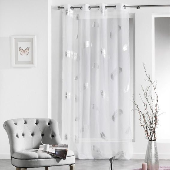 Voilage (140 X H240 Cm) Plumette Blanc Et Argent – Rideau destiné Rideau Or Et Blanc Voilage (140 X H240 Cm) Plumette Blanc Et Argent – Rideau destiné Rideau Or Et Blanc