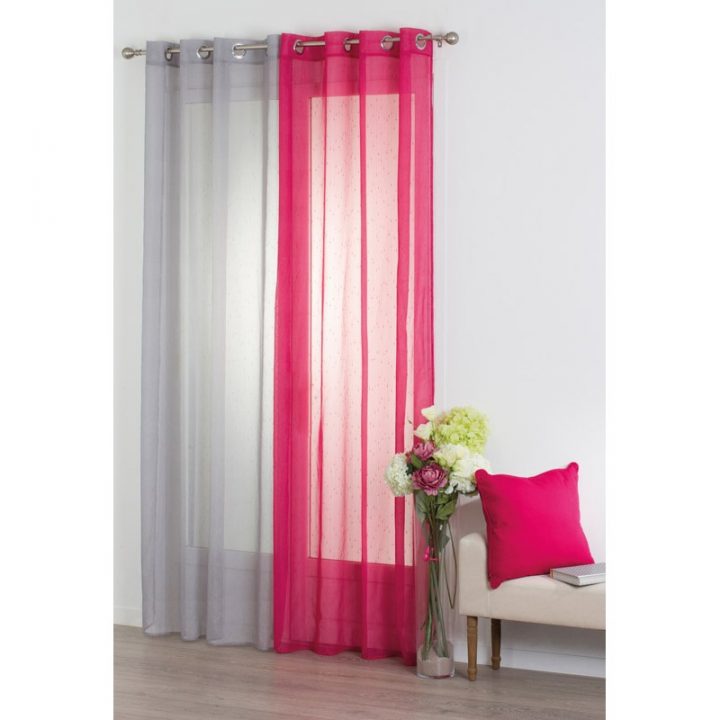 Voilage 140X240Cm "Rayure" Framboise serapportantà Rideaux Framboise