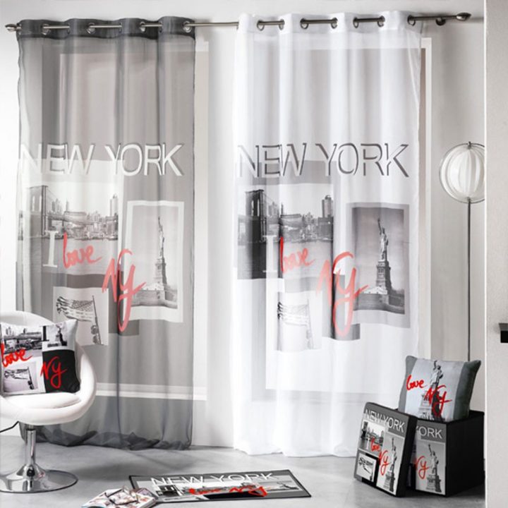 Voilage 140X260Cm "I Love New York" Blanc encequiconcerne Rideaux Americain