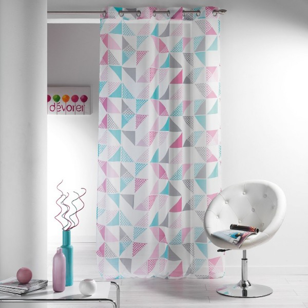 Voilage À Oeillets Blanc Motif Triangle Rose Bleu Taupe intérieur Rideau Rose Fushia Et Gris
