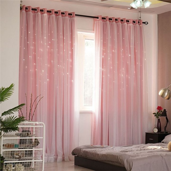 Voilage Ajouré Bleuâtre Étoile Couleur Pure Fraîche Style concernant Rideau Occultant Fille