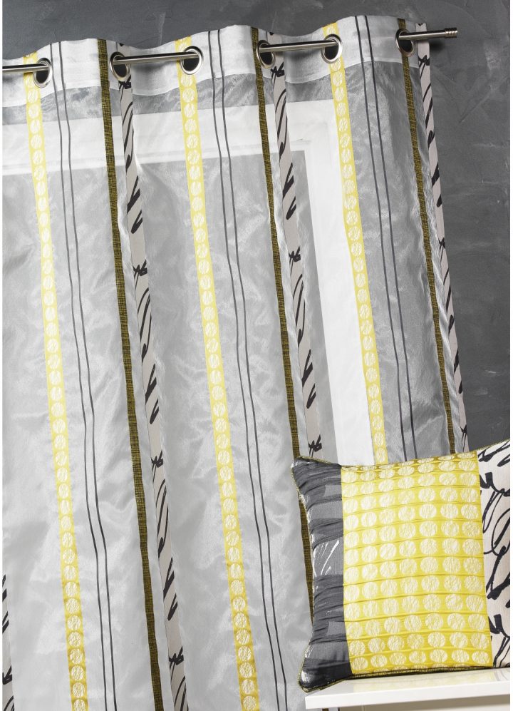 Voilage En Organza À Fines Rayures Zébrées (Bambou), (Bleu avec Rideau Voilage Couleur Parme