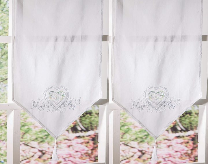 Voilage En Pointe Brodé Coeur | Becquet à Rideaux 60X120 Voilage En Pointe Brodé Coeur | Becquet à Rideaux 60X120