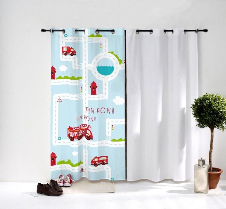 Voilage Enfant : Circuit De Pompier | Rideau Enfant, Idée tout Rideau Enfant Garcon