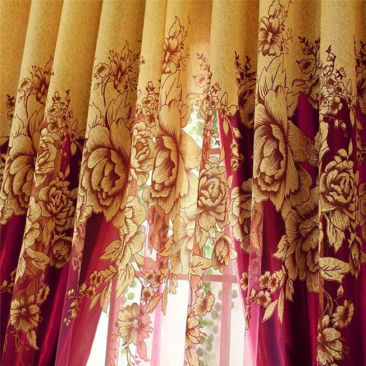 Voilage Jacquard Luxueux Pivoine Jaune Pour Salon Chambre concernant Rideaux Jacquard Jaune