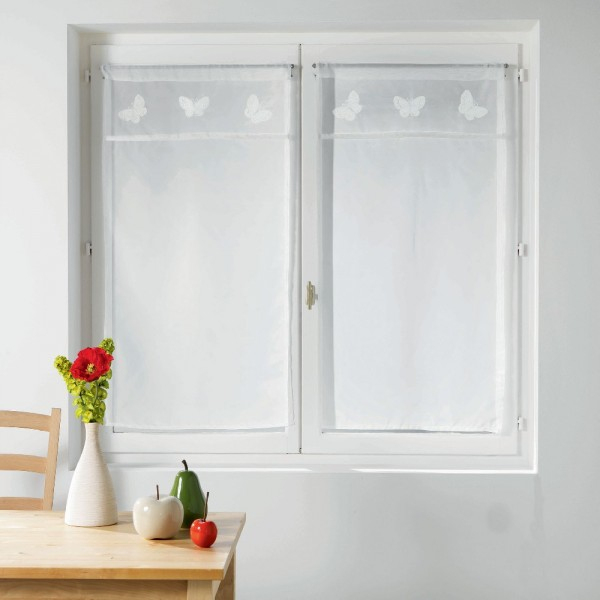 Voilage Passe Tringle Brodé Motif Papillon Blanc X 2 tout Tringle A Rideau Blanche