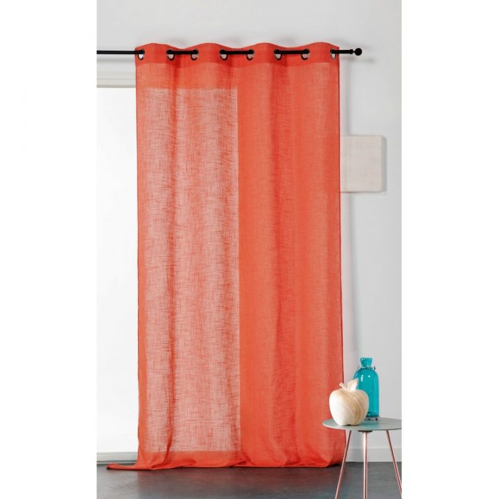 Voilage Prêt-À-Poser Veronica En Lin Uni Orange – Linder intérieur Rideaux Ruflette Pret Poser