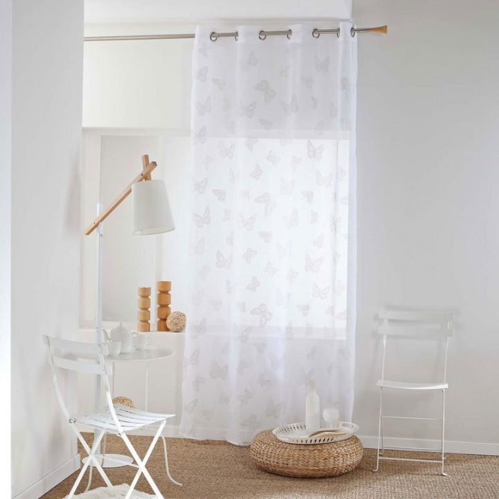 Voilage Sablé Impression De Papillons Bleu 140 X 240 Cm destiné Rideaux Baie Vitree 3 Metres