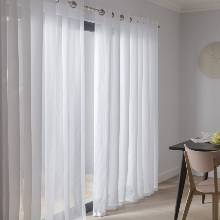 Voilage Transparent, Chic, Blanc, L.145 X H.240 Cm | Leroy concernant Taille Rideau Pour Fenetre 120