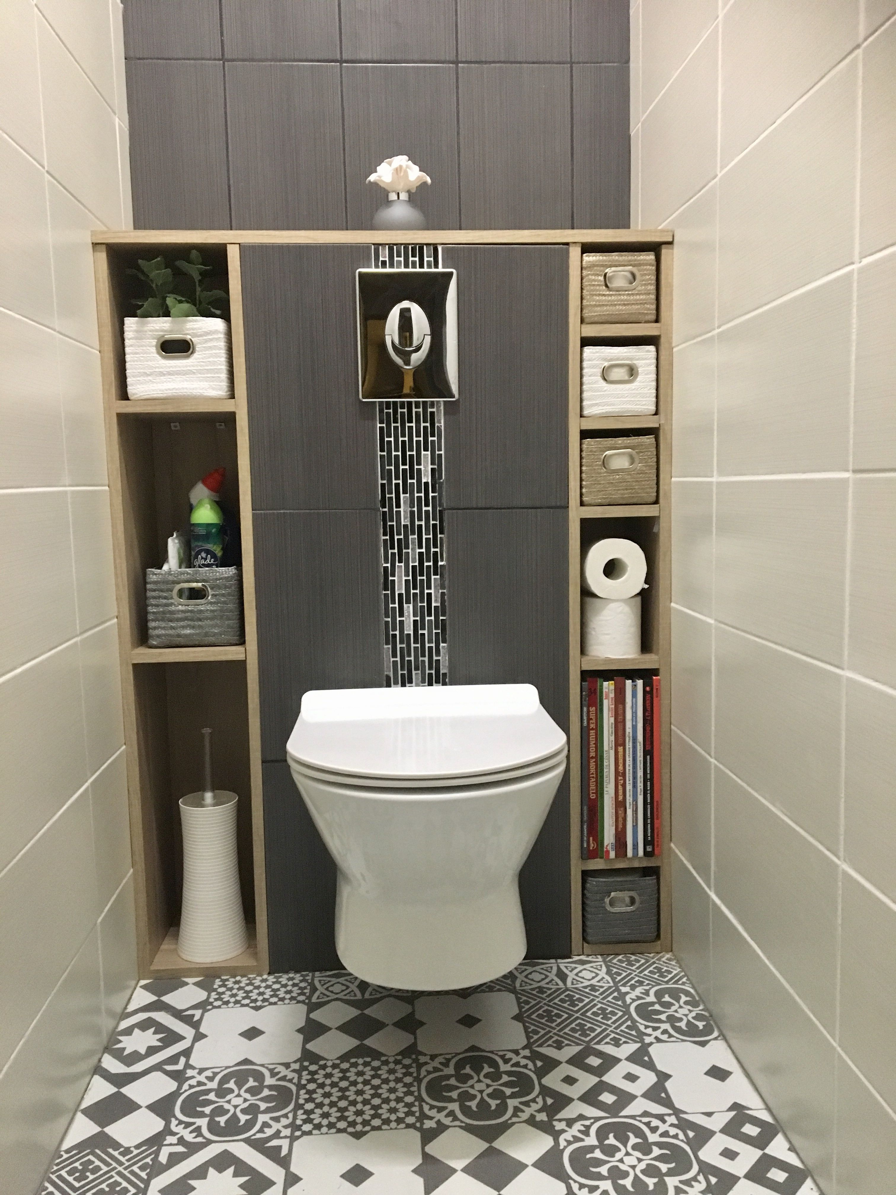  Wc  Suspendu Carreaux Ciment Blanc White Gris Grey Tiles 