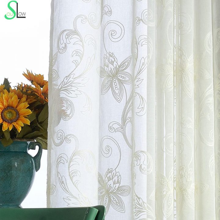 White 3D Curtains Embroidered Sheer Curtains Flowers pour Wish Rideau