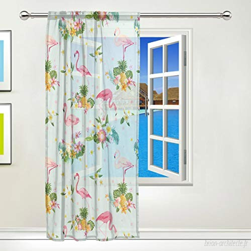 Xianghefu Rideau Transparent En Tulle Motif Floral serapportantà Rideau Flamant Rose