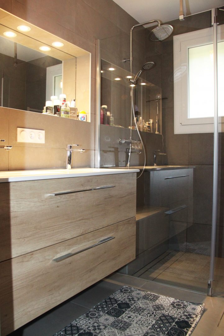 meuble double vasque bois et blanc