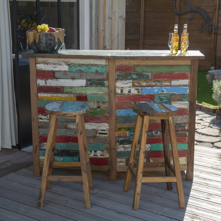 Bar En Bois De Bateau, Teck Recyclé Coloré, Design encequiconcerne Bar En Bois Exterieur