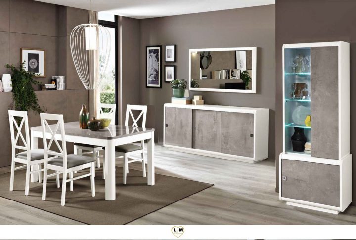Bibione Laque Blanc Et Gris Marbre Sejour Salle A Manger destiné Salle À Manger Moderne 2019