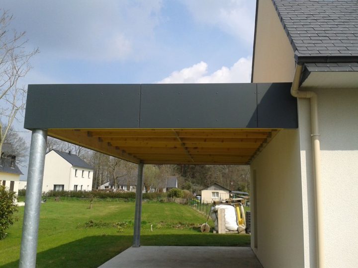 Carport Avec Poteau Acier Galvanisé Acrotère En Panneau pour Acrotère Bac Acier